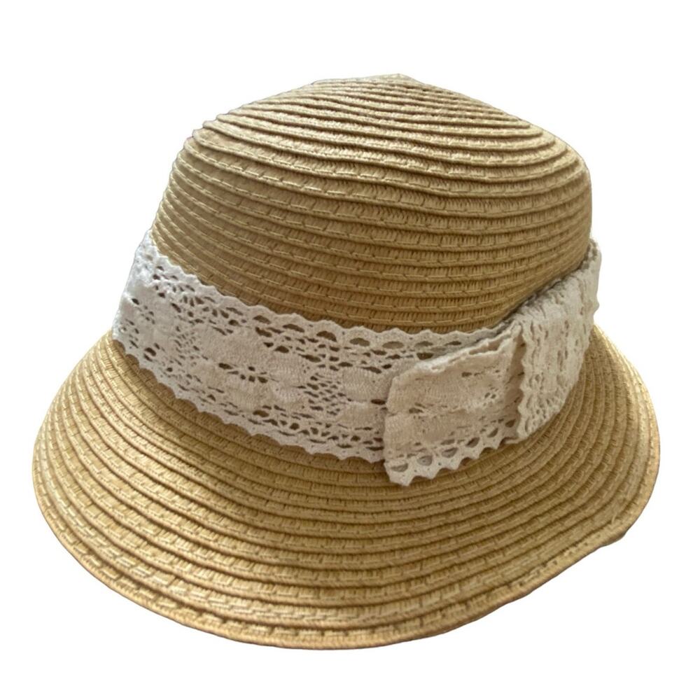 D & Y Women's Beach Sun Hat OS Beige Ivory Lace Accent Summer Vacation New